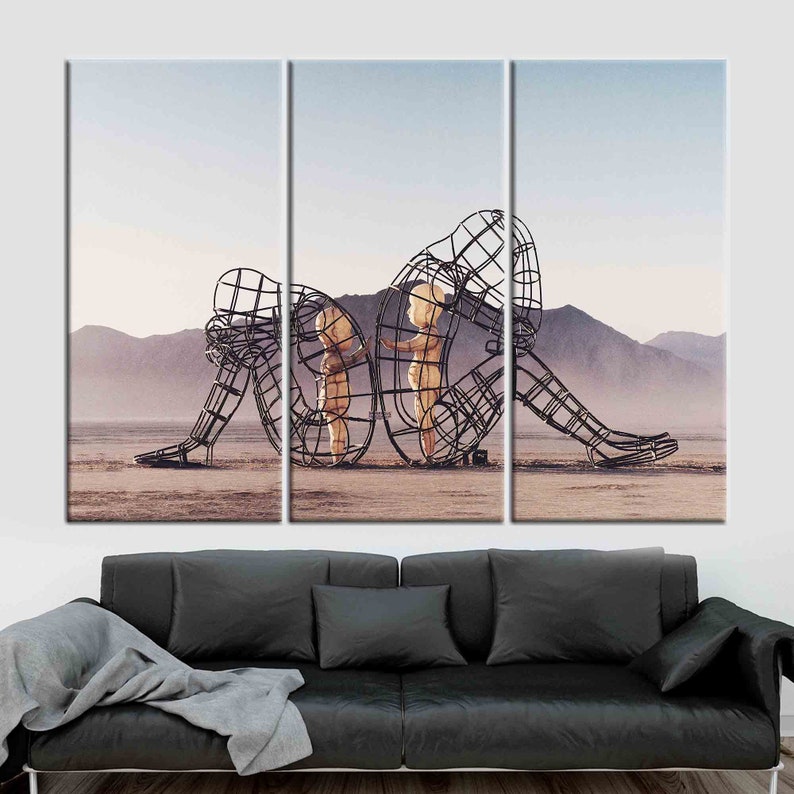 Skulpturen "Inner Child Burning Man": Trendig canvastavla Set of 3 Panels