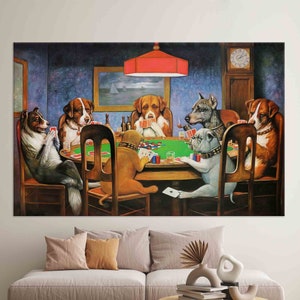 Hunde spielen Poker Leinwand – Klassische, humorvolle Hunde Reproduktion auf Baumwoll Leinwand für Spielzimmer oder lustige Wand Dekorationen
