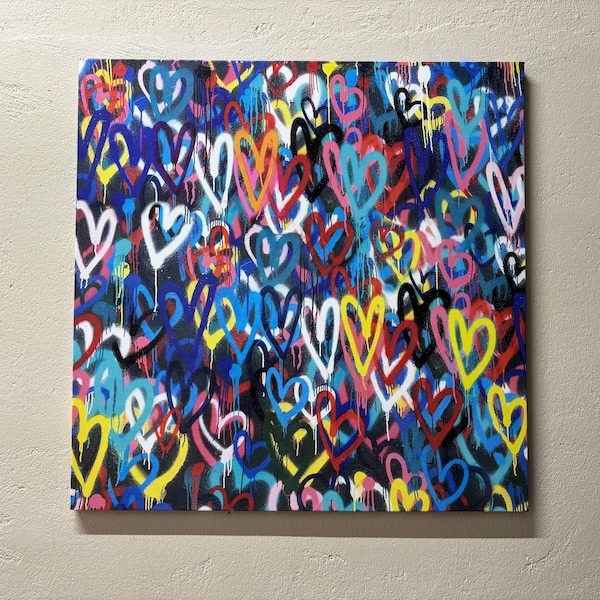 Abstract Poster, Banksy Poster, Colorful Hearts Artwork, Painting Art, Colorful Artwork, Banksy Love Art, Banksy Love Hearts Wall Decor,