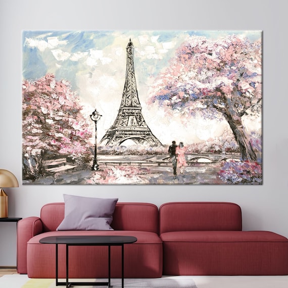 Eiffel Tower Canvas Art: Pink Blossom Paris Landscape