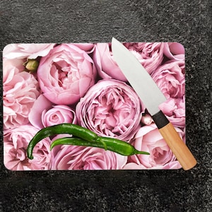 Trendy Chopping Board, Botanical Cutting Board, Pink Flowers Serving Board, Mother Day Gift Chopping Board, Picnic Cutting Board, Home Decor