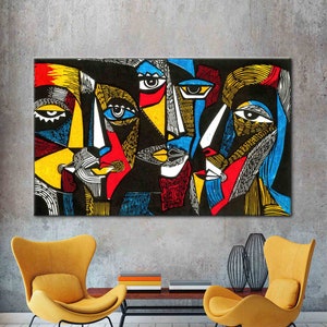 Caras de colores surrealistas, impresiones de moda, obras de arte modernas, decoración de pared abstracta, arte de pared de retrato abstracto, póster de retrato humano