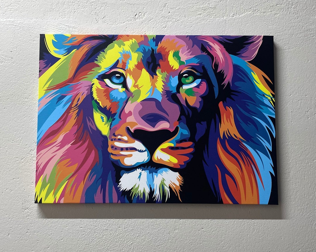 Colorful Lion Canvas Print: Abstract Animal Wall Art - Etsy