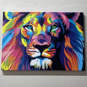 Bunte Löwe Leinwand, Löwe Leinwand, Löwen Wandkunst, Löwe Poster, Tier Wandkunst, Tier Poster, Tier Leinwand, Abstrakte Wandkunst, Löwe Decor,