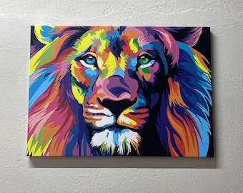 Colorful Lion Canvas Print: Abstract Animal Wall Art