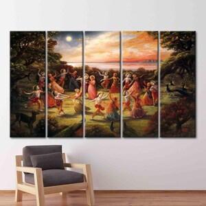 Sztuka tańca Radha Krishna na płótnie: plakat hinduski Rasa Lila zdjęcie 5