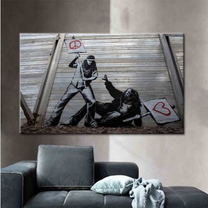 Peace vs. Love, Banksy Canvas Art, Banksy Street Wall Art, Banksy Love Canvas Print, Street Wall Decor, Graffiti Wall Art,