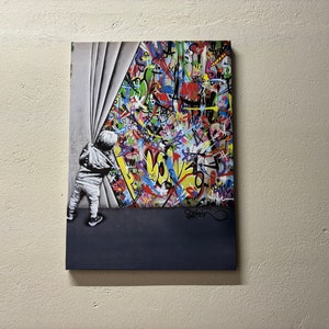 Painting Wall Decor, Banksy Colorful Graffiti Wall Art, Graffiti Canvas Gift, Street Canvas, Banksy Boy Printed, Kid Graffiti Canvas Poster,