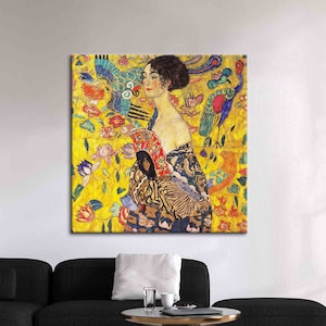 Klimt Lady With A Fan Canvas Art: Large Living Room Wall Decor
