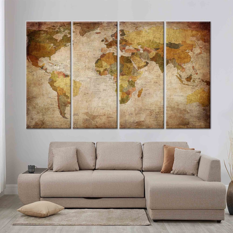 Vintage World Map Canvas Print: Ready to Hang Wall Art - Etsy