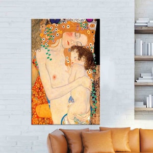 母と子のキャンバス – グスタフ・クリムトにインスパイアされたコットンキャンバスの複製画。感情豊かで芸術的な壁装飾に最適です。