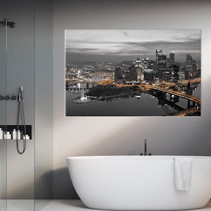 Pittsburgh Night Canvas Art: Panoramic Cityscape Wall Hanging