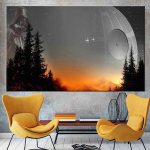 Lienzo decorativo de Star Wars, impresión de Darth Vader al atardecer en el bosque, póster de ciencia ficción de la Estrella de la Muerte, regalo para fans de Galaxy War, decoración del hogar del lado oscuro