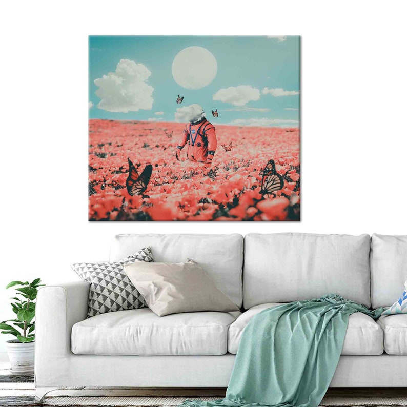 Astronaut and Butterflies Moon Wall Art Astronaut Canvas | Etsy