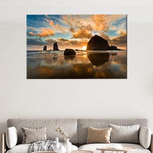 Haystack Rock Canvas Print: Sunset Seascape Wall Art