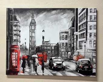 London Cityscape Canvas Print: Red Telephone Box & Big Ben Wall Art