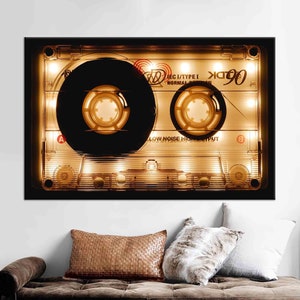 Decoración de lienzo, decoración de pared, impresión en lienzo, casete de audio brillante, lienzo 3D moderno, arte abstracto en lienzo, regalo de lienzo de música retro,
