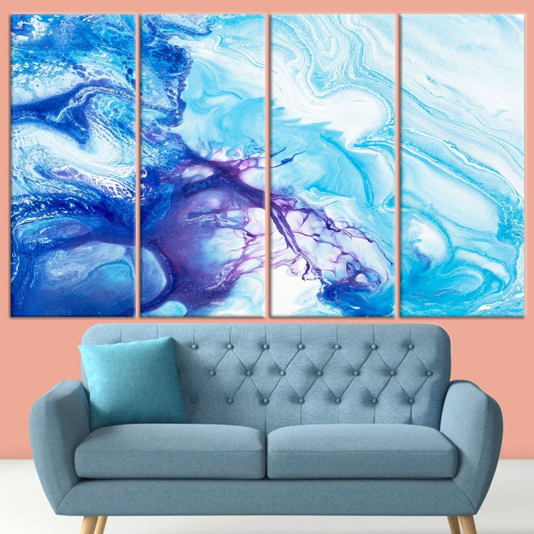 Blue Abstract Canvas Blue Wall Art Abstract Alcohol Art Etsy