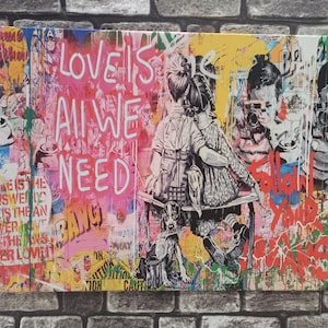 Banksy Graffiti Canvas: Love Is All We Need, Street Art Mural