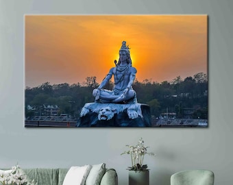 Lord Shiva Sunset Canvas Art: Hindu Spiritual Decor