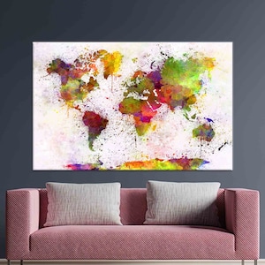 Bunte abstrakte Weltkarte, moderne Karte, Leinwandkunst, bunte Wanddekoration, bunte Weltkarte gedruckt, Karte Poster, abstrakte Karte Kunstwerk,