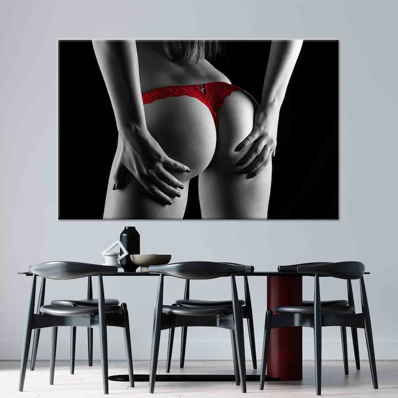 Red Underwear Canvas Print, Erotic Wall Art, Nude Wall Art, Nude Canvas, Sexy Woman Wall Art, Sexy Canvas, Erotic Canvas, Mature Single Panel