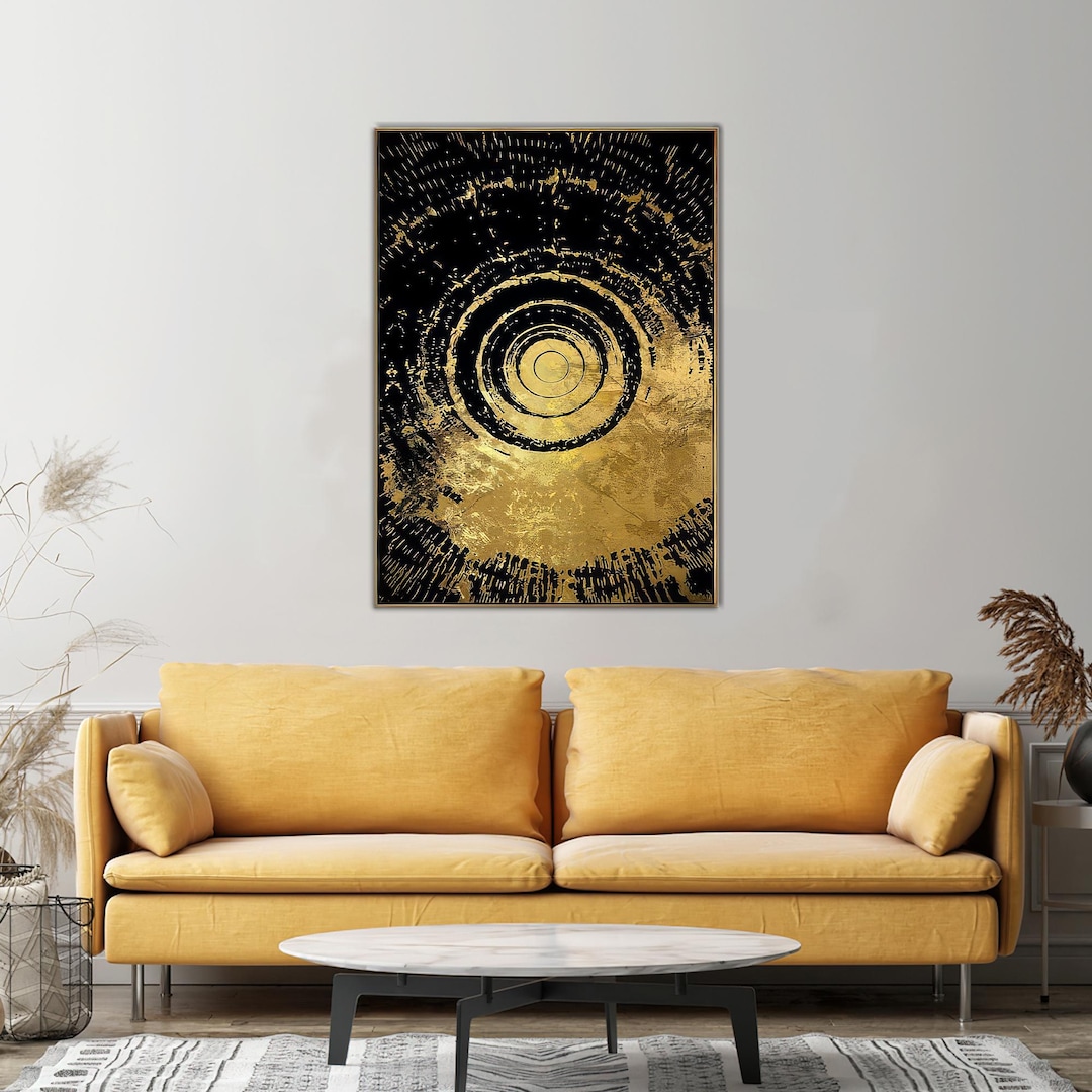 Black and Gold Abstract Canvas Art: Modern Framed Wall Decor - Etsy
