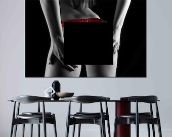 Canvastavla med röda underkläder, erotisk väggkonst, naken väggkonst, naken duk, sexig kvinna väggkonst, sexig duk, erotisk duk, mogen