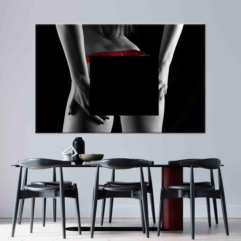 Red Underwear Canvas Print, Erotic Wall Art, Nude Wall Art, Nude Canvas, Sexy Woman Wall Art, Sexy Canvas, Erotic Canvas, Mature image 1