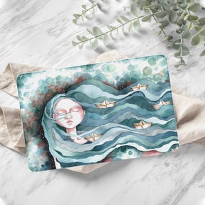Watercolor Mermaid Tempered Glass Cutting Board: Modern Kitchen Decor