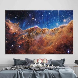 Impresión en lienzo espacial de James Webb, arte mural de la nebulosa Carina, póster de galaxia del espacio profundo, decoración de pared de astronomía, lienzo de noche estrellada cósmica.