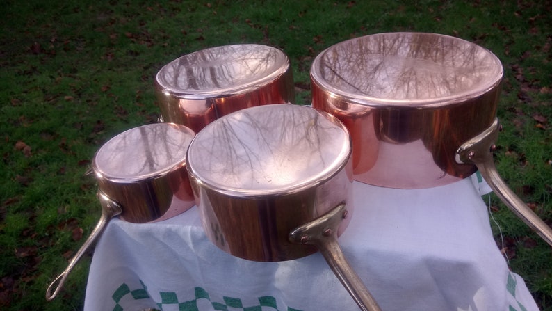 Set of four copper pans Art et Cuisine METAUX OUVRES VESOUL made in France good condition image 2