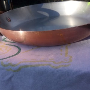 Vintage Robust Round Copper Frying Pan Stainless steel lining 8 inch 2-2.5mm thick copper Long handle with three rivets 1,25 kilo zdjęcie 5