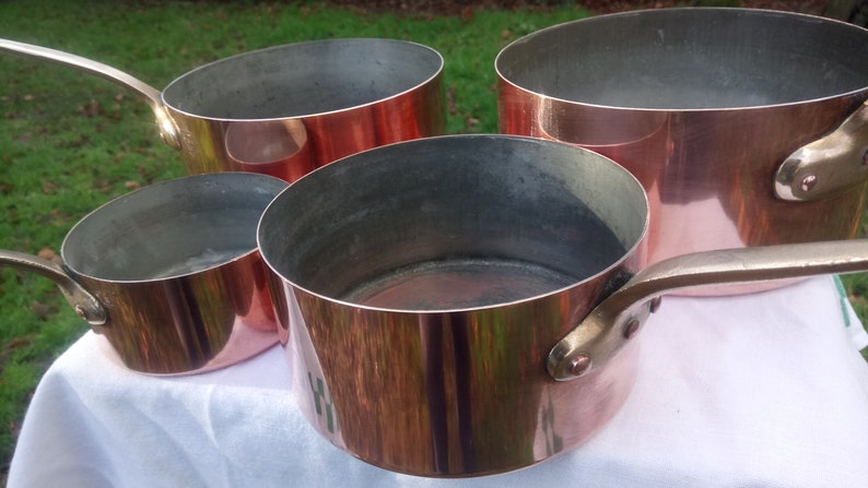 Set of four copper pans Art et Cuisine METAUX OUVRES VESOUL made in France good condition image 1