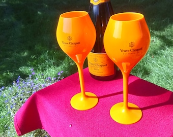 Set of two Veuve Clicquot Orange Yellow Label Champagne Acrylic Flutes