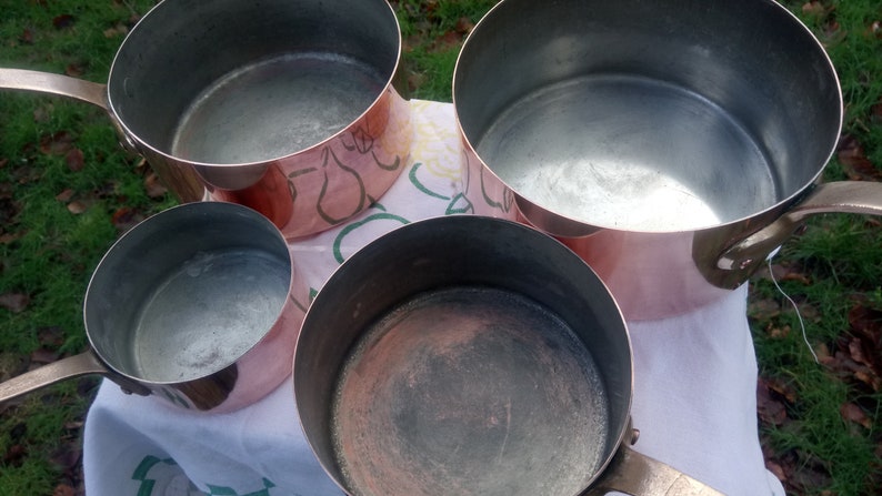 Set of four copper pans Art et Cuisine METAUX OUVRES VESOUL made in France good condition image 3