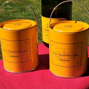 Set of two Veuve Clicquot Champagne Pencil Holders Orange Boxes Vintage Made in France - Very Good condition