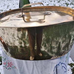 Magnificent Vintage Robust Copper Cocotte / Oval Pan Made in France / Marmite Faitout Casserole / Cocotte a Poulet Ovale - Yellow Copper