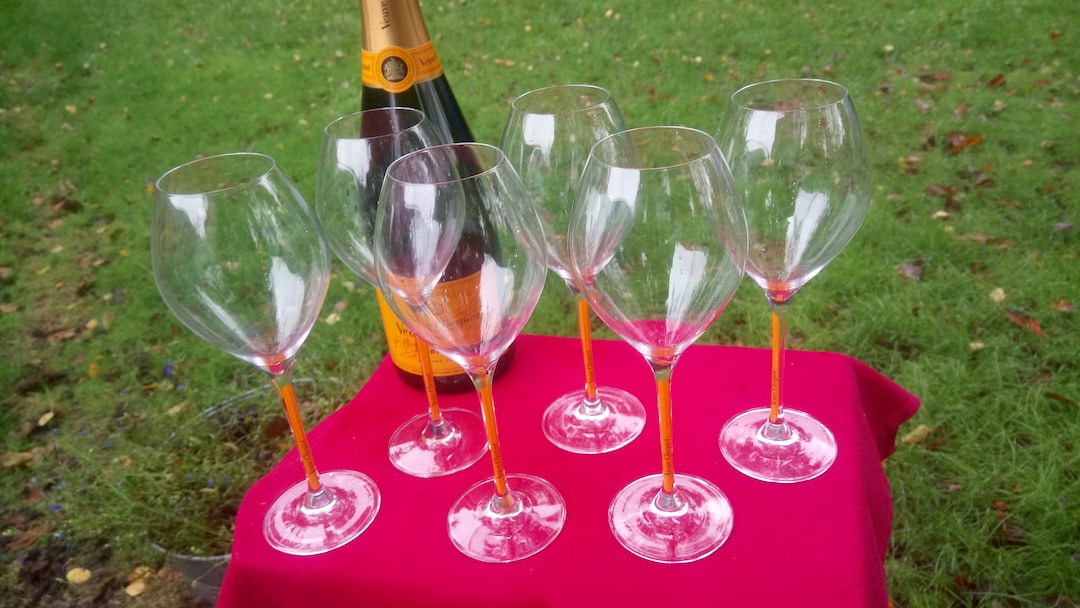 Set of Six Veuve Clicquot Crystal Glasses With Yellow Stem Etsy