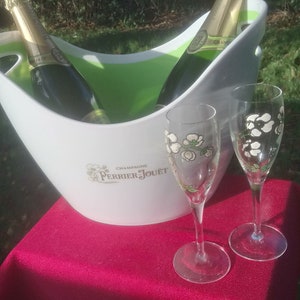 Magnifique seau à champagne Perrier Jouet unique avec deux flûtes Perrier Jouet vintage - excellent état
