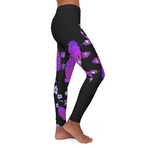 Black & Purple Fish Print Women&#39;s Spandex Leggings, Mod Yoga Leggings, Fashion Trendy Leggings/Tights, Workout Leggings, Zumba Dance, Gift