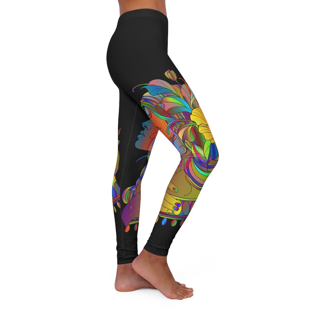 Black Women Print Spandex Leggings 