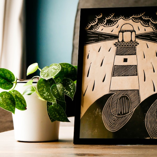 Lighthouse Linocut