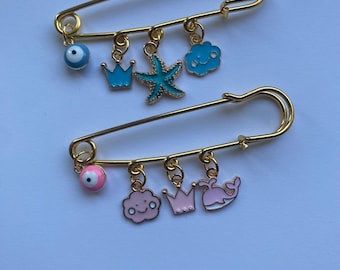Decorazioni Anti Malocchio Spille Portafortuna A Forma Di Occhio Azzurro - 3 Pezzi Per Passeggino E Vestiti - Decorazione Anti Malocchio Spille Passeggino Decorazioni - 3