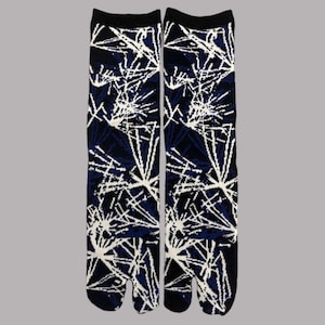 Mens Japanese Black Blue, White Pattern Tabi Socks -Black socks - Japanese crew women men tabi socks - Split-Toe tabi socks - Fun Socks