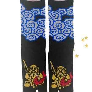 Mens Japanese God Ebisu Tabi Socks - Prosperity Japanese socks - Crew women men tabi socks - Split-Toe tabi socks - Fun Socks EC23