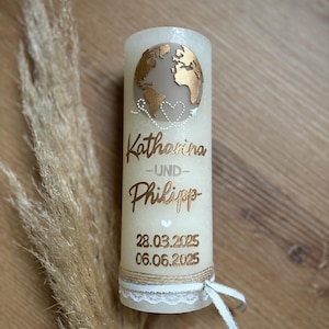 Rustik Traukerze/ Hochzeit/ handmade Hochzeitskerze/ Wedding/ Weltkugel