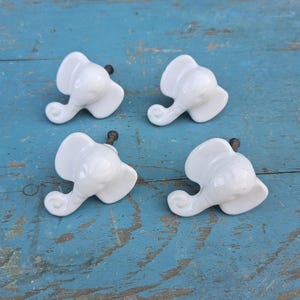 Vintage White Ceramic Elephant Drawer Knobs | Set of 4