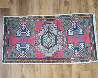 Turkish rug, Vintage small rug, Handmade rug, Home decor, Bohemian rug, Organic wool rug, Doormat, Boho decor, Bathmat, 1.7 x 3.1 Ft