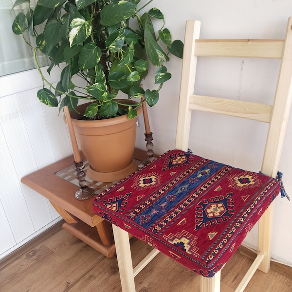 SOLO CUBRE cojines para sillas Cojines turcos con corbatas, cojines para sillas Banco y silla alfombra personalizada, cojín de suelo Kilim alfombra boho tribal boho